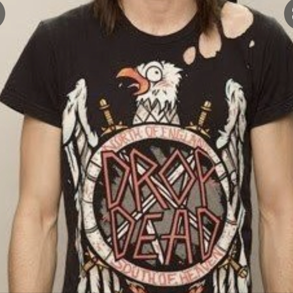 NWT! DROPDEAD South of Heaven Slayer print distressed tee shirt